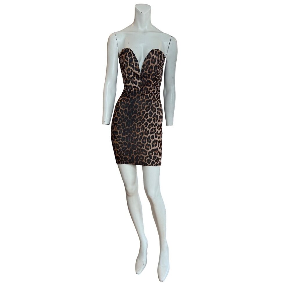 Roly Poly Leopard Print Strapless Mini Dress Brown Black Size M NWT
